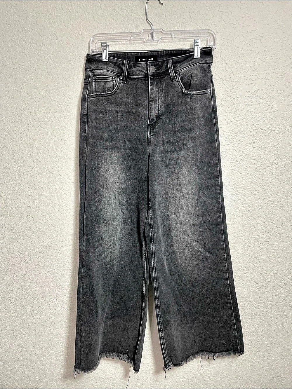 RISEN Jeans Size 7/28 Black High Rise Wide Leg Raw Hem Denim Jeans